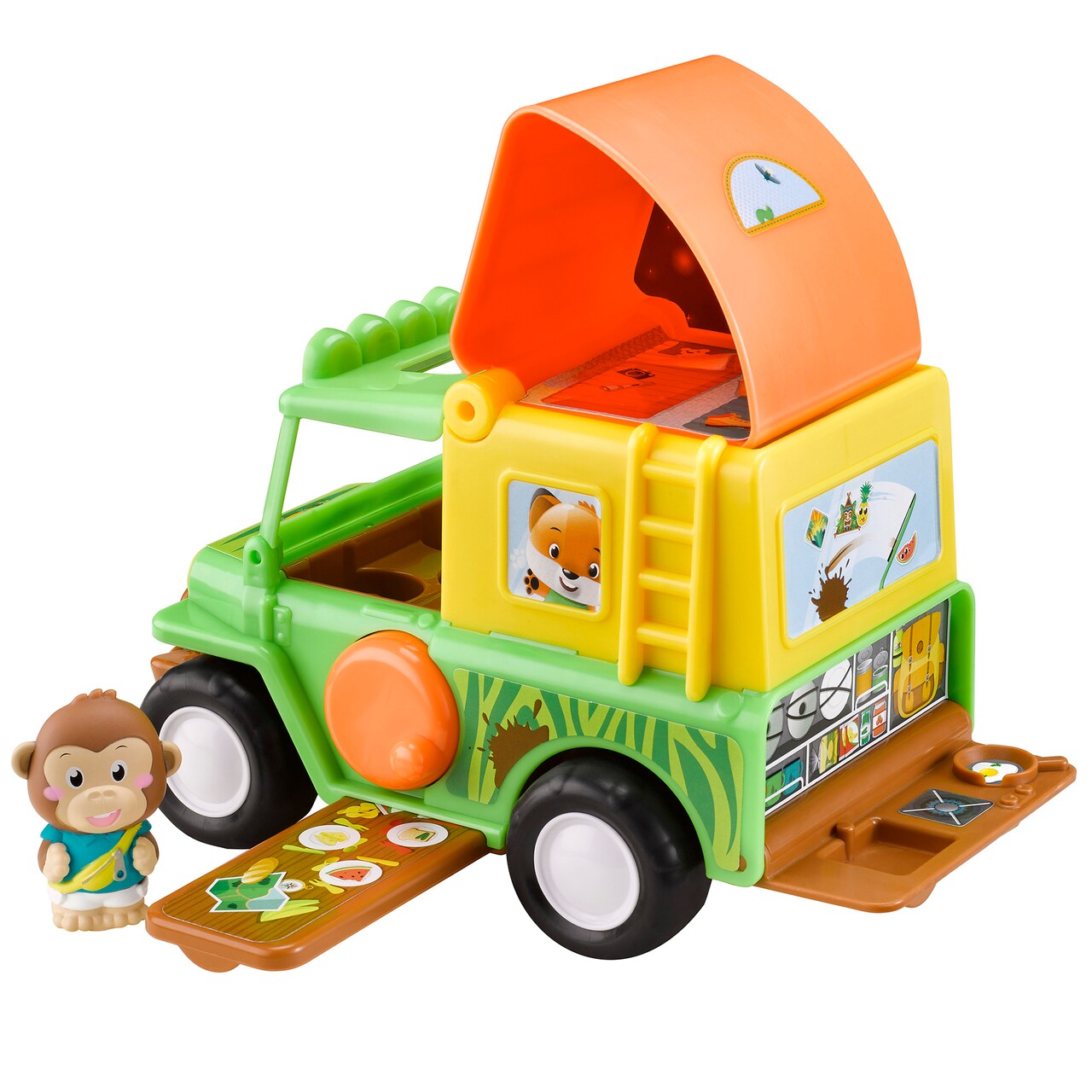 Timber Tots: The Safari Jeep - 4x4 Off-Road Vehicle & Monkey Animal Figurine, Pop-Up Roof Tent, Tow String, Nature Toy Playset, Kids & Toddlers 18Mo+